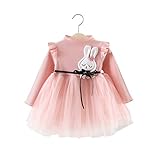 FEVON　ワンピース　ベビー　長袖　春　秋　冬　女の子　子供服　キッズドレス　赤ちゃん　女児　プリンセス　ふわふわ　チュール　可愛い　兎のパッチワーク　フリル　ニットセーター　フォーマル　新生児　出