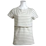 授乳服 半袖 Tシャツ 授乳口付 ボーダー柄 Tシャツ 産後対応 母乳育児用 グレー-M2799 L