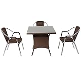 人工ラタンチェア3脚 四角テーブル1台 4点セット 強化ガラス ウォールナット 籐 肘掛けカバー付 家具 ファニチャー インテリア スタッキングチェア リビング chair 椅子 南国 アジアン バリ