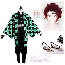 竈門炭治郎 コスプレフルセット 耳飾り付き Amazon.co.jp: 少量現物 コスプレ衣装+ウィッグ+耳飾り 足カバー