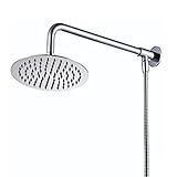 Hiendure 円形 クロムステンレススリムオーバーヘッドシャワーセット、シャワーアームとシャワーホース付き、200mm