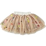 HONEY BLOSSOM【 ポンポン ＆ リボン ラブリー チュチュ 】 キッズ ドレス スカート ベビーフォト ハーフバースデー コスチューム 0 - 4 歳 m002 beige 80