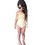 Domybest子供 水着　ワンピース 女の子 水着 みずぎ キッズ　女児　夏　ビーチ スイムウェア オールインワン　スイミング プール　海水浴　イエロー (100（2-3歳）)