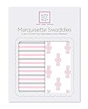 SwaddleDesigns Marquisette Swaddling Blankets, Set of 2, Premium Cotton Muslin, Simple Stripes + Pas