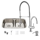 Vigo 32インチアンダーマウント50 / 50ダブルボウル18ゲージステンレススチールwithドレスデンクロムキッチンシンク蛇口、2つグリッド、2つStrainersとソープディスペンサー