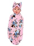 ufraky新生児花柄おくるみブランケットSleepsack with Bow Headband赤ちゃん写真撮影プロップ