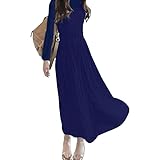 （ハナハナ) HANAHAN 長袖 綿細見せ 体型カバー 柔らか ロング マキシワンピース マタニティ ゆったり 楽ちん レディース 通年 i036 (ネイビー)