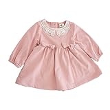 女の子ドレス レース襟 無地 ワンピース 蝶結び付き 長袖 チュニック 洋服 ブラウス ガールズ 女の子1~3歳 ピンク 80cm