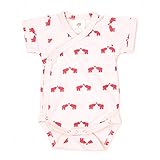 オーガニックコットン ベビー服 肌着 キモノボデイスーツ半袖【ピンクエレファント】 (12-18ヶ月（75～80cm）)