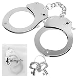 ハンドカフス 手錠 手枷 鉄 アルミ 鍵不要 安全装置 シルバー フリーサイズ 大人 (鉄素材)