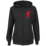 女性用左胸公式ロゴフルジップフード付きフリース – Liverpool Football Club S ブラック