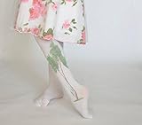 ☆子ども用デザインタイツ☆ホワイト＆緑の木40デニール