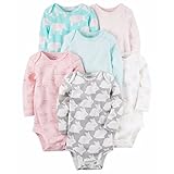 カーターズ Carter's 女の子用ふんわりマカロンアニマルボーダー長袖ボディースーツ6枚セット (newborn(-55cm)) [並行輸入品]