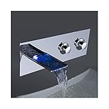 Tophome 3色LEDバス蛇口 LED洗面水栓 キッチン水栓 混合水栓 蛇口 水栓 LED洗面蛇口　水流発電　 壁付水栓　2ハンドル混合栓 冷熱混合水栓　真鍮製 おしゃれ 温度センサー付