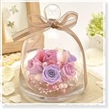 花花 プリザーブドフラワー アンジーの庭 ガラスドーム 入り （ バラ ） 枯れない お花 お祝い プチギフト プレゼント 【 メッセージカード / ラッピング 無料 】( パウダー パープル )