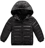 sakura作(サクラサク) 防寒 防風 保温 軽量 外遊び 冬 ダウンジャケット キッズ コンパクト フード付き 子供ダウンジャケット (黒, 130)