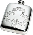 Wentworth Pewter- Shamrock Feather Pewter Cushion Pocket Flask, Spirit Flask