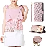 Mldjomid 向けのMotorola Moto G66j 5G/Moto G66y 5G ケース 手帳型 ショルダー 用の モトg66y5g 携帯ケース 肩掛け PUレザー 向けモトローラmoto g565g スマホケース 用の モトg66j5g 携帯カバー 財布一体型 スタンド機能 カード収納 ストラップ付き チェック柄 刺繍 エレガントで ある(ピンク