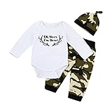 杜屋トヤ　新生児服　ルームウェア　上下セット　英字　迷彩　長袖Ｔシャツ　ロンパース　パンツ　帽子　かっこういい　洋式　秋　冬　カジュアル　遊び　お出かけ　プレゼント　女の子　男の子　ユニセックス　赤ち