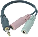 3.5mm4極 ヘッドホン・マイク分岐ケーブル：3.5mm4極(オス) - 3.5mmヘッドホン(メス)&3.5mmマイク(メス)【COMON製】
