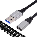 Cablecc 5Gbps USB3.0 タイプA オス - USB-C メス OTG ストレッチ コイルケーブル延長 ディスク電話カメラデータ用 100cm
