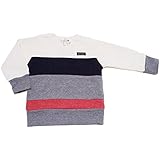 2016年 秋冬 un-deco アンデコ 裏起毛 ボーダー切替 長袖トレーナー 上アイボリー-差し色レッド◇90cm