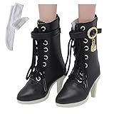 OLYOLY【2点セット】1/3 ドール 用 シューズ 靴 ブーツ ロング ショート ハイヒール ミニチュアドール 衣装 メイド 服 フィギュア ソックス つき (01 黒)