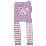 赤ちゃん・ベビー用 ガールズ バックにかわいいデザイン入り キラキラボーダー レギンス スパッツ 女の子 (18-24ヶ月) (ライラック/うさぎ)