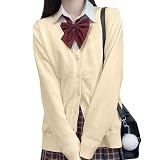 [PALAME] スクールカーディガン 女子 制服 【3サイズ展開・1枚で十分・着心地良い】 カーディガン 学生 セーター ゆったり Vネック 長袖 学校制服 冷房対策 無地 通学 入学式 卒業式 春秋冬 プレゼント (JP, アルファベット, L, ベージュ)