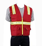 Safety Depot Two Tone Red Reflective Surveyor Safety Vest with Zipper and Pockets Hi-Vis (Large) by 