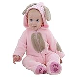 ふわふわ 赤ちゃんの服 マシュマロボア＆オーガニックコットン フランネル ウサギ ロンパース 漫画ジャンプスーツ ベビー服 春秋着 ユニセックス (60CM(4-6ヶ月), ピンク)