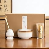 JIKANNOYA 抹茶セット 初心者 お点前セット 茶道具 セット 4点セット 陶器 抹茶碗 茶杓 茶筅 茶せん 百本立 茶筅立て くせ直し お手入れも簡単 母の日 父の日 誕生日 贈り物 330ml 窯変ホワイト