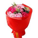 【ローズ&ひまわり花束レッド】フレグランスソープフラワー 枯れないお花 お祝い お見舞い 誕生日 送別会 卒業 入学のプレゼントに (レッド)