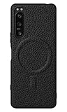 シュリンクレザー 本革 スマホケース Xperia用 10 IV 互換性 MagSafe 対応ケース ストラップ SO-52C SOG07 (ブラック)