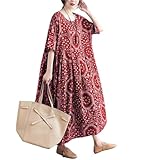 [kisetsumate] リゾートワンピース レディース 夏 綿麻 森ガール リネンワンピース ロングワンピース 大きいサイズ ゆったり ボヘミア風 花柄ワンピース 砂浜 旅行 カジュアル 体型カバー きれいめ 人気 (JP, アルファベット, Free Size, 花柄21)