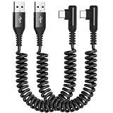 USB Type Cケーブル L字【2M/2本セット】Avibrex コイル型 伸びる タイプC ケーブル 急速充電 usb c ケーブル3.0A 伸縮コード TPU素材 Type Cスプリングライン iPhone15 Pro MAX, アイホン16 Pro MAX,iPad Pro Xperia,Samsung Galaxy S23 S22 S21 S20 S10/USB-C機器対応(黒)