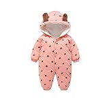 Limi ベビー 赤ちゃん 長袖ロンパース 秋冬 中綿 カバーオール 前開き コート 股下スナップ付き 女の子 男の子 防寒 フード付き 星柄 (100cm, ピンク)
