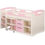 システムベッド Shelm(シェルム) 木製 高さ114cm コンパクト (ピンク/ホワイトウォッシュ)