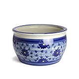 鉢 KANEYOSHI 陶器 植木鉢 睡蓮鉢 めだか鉢 花柄 ブルー LLL