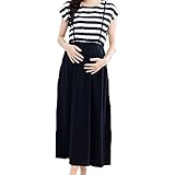 juan Fashion Store Onlineレディース マタニティ ウェア ワンピース マキシ ロング ボーダー サスペンダー風 授乳 口 丸首 シンプル 大人 かわいい 夏 楽 ふんわり フレ