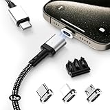SUNTAIHO マグネット 充電ケーブル USB-C式 3A急速充電USB充電 磁気ケーブル【1.2M/1本セット/3個磁気端子/】データ転送にも対応 USBマグネット充電コード USB Type-C、MicroUS-B、US-B Type-L 磁石 防塵 着脱式 For i0S Android US-B Magnetic Charging Cable LED付き- 銀黒色 - SYCX-003