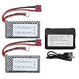 2PCS 7.4V 1800mah T プラグ リチウム電池 + 2 in 1 バランス充電器用のWLTOYS A959-B A969-B A979-B K929-B 144001 10428 12428 12423 高速 RC カー RC ボート ドローン 高速バッテリー