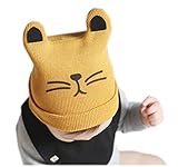 耳付き ベビー ニット帽子 ねこちゃん風　帽 赤ちゃん キッズ 子供 かわいい 防寒 (イエロー)