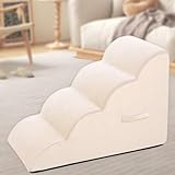 Aurako 犬階段 犬用ステップ ペット階段 犬用階段 犬用スロープ 犬用踏み台ドッグステップ ペット用 ステップ 犬 階段 小型犬 高齢犬 子猫 短足種 関節痛犬用猫ドギーステップスロープ（4段，オフ白）