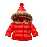Smile キッズ 子供　ダウンジャケット ベビー 子供服 ダウンコート ダウン 棉服ジャケット 防寒 保温 アウターウエア 女の子 男の子 フード付き 秋冬　通園/通学　可愛い (80cm, レッド
