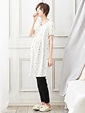 ANGELIEBE エンジェリーベ マタニティ パジャマ 授乳口付き 天竺 パリ柄 半袖 ナイティ 産前 産後 授乳服 入院 前開き L アイボリー 22472