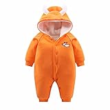 【SEBLES】ベビー 赤ちゃん カバーオール 鹿 フード付き 暖か 冬 裏起毛 お出かけ オレンジ 59cm
