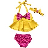 MIOIM ベビー服 上下3点セット キッズ ホルターネック タンクトップ パンツ ヘアバンド セットアップ ボディスーツ 海軍風 水玉 船錨柄 女の子 ビーチ 水着