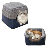 Xrkuu ペットハウス ペットベッド 猫 ハウス 猫ベッド 犬小屋 室内 犬ハウス 犬ベッド 夏 ペットベッド 夏用ベッド ドーム型 クッション型 かわいい 両用 折りたたみ 3way クッション 取り外し可能 いぬ ねこ 犬 猫 小型犬 洗える 接触冷感生地 亜麻生地 ブルー Mサイズ