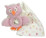 Stephan Baby Shabby Owl Shaggy Sherpa Rattle and Multi-Dot Fleece Blankie Gift Set, Pink/White [並行輸入